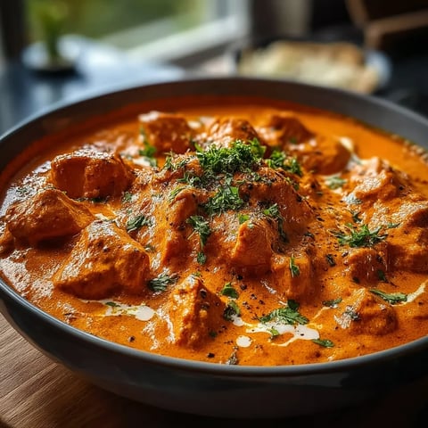 A bowl of chicken tikka masala.