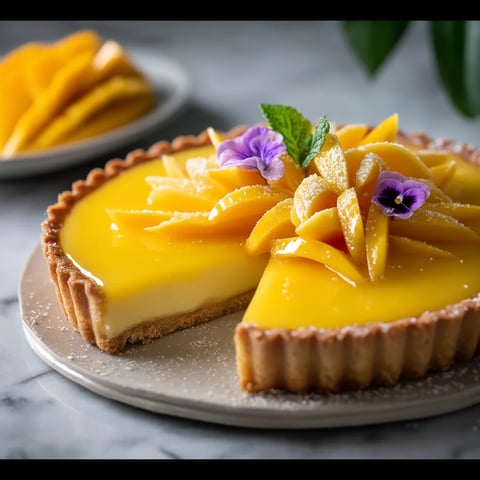 A slice of mango curd tart.