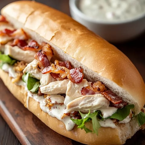 A sandwich with bacon and chicken.