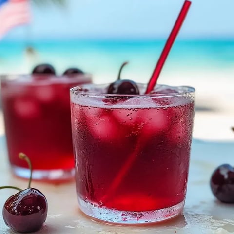 A glass of cherry vanilla fizzy drink.