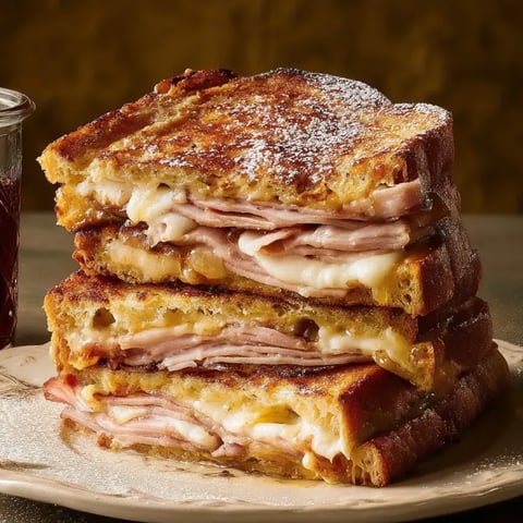 A stack of Monte Cristo sandwiches.