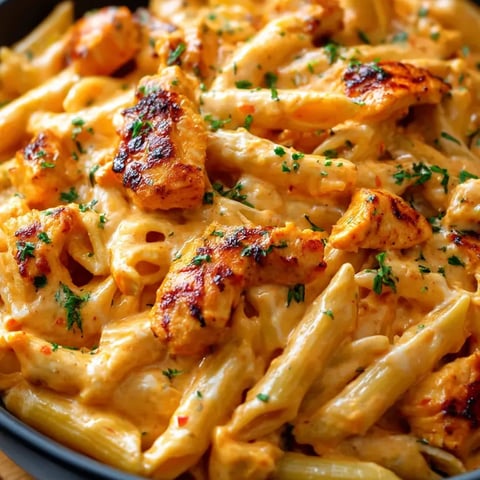 A one-pot buffalo ranch chicken penne dish.
