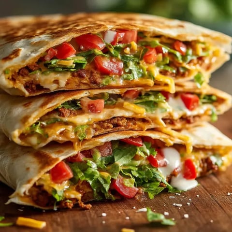 A stack of three copycat Crunchwrap Supremes.