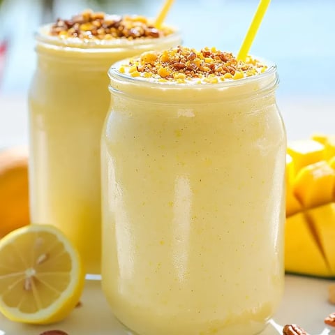 Two glasses of lemon cheesecake smoothie.
