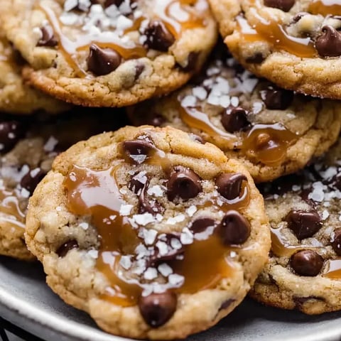 A plate of cookies with caramel drizzle.