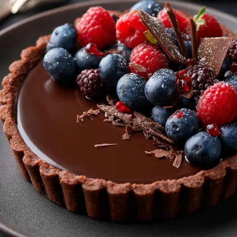A slice of chocolate cake with raspberries on top.