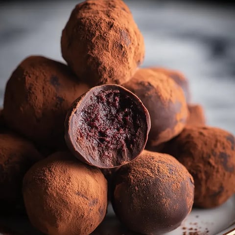 Chocolate balls with a red center.