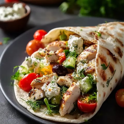 A plate of food with a wrap and a bowl of dip.
