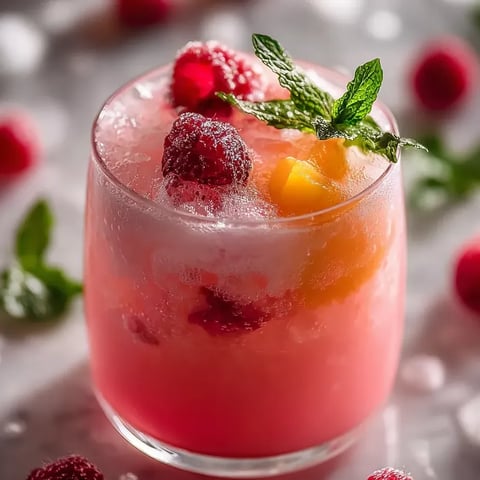 A glass of pink drink with a mint garnish.