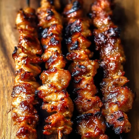 A wooden plank with grilled meat on it.