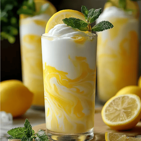 A glass of lemonade with a lemon wedge in it.