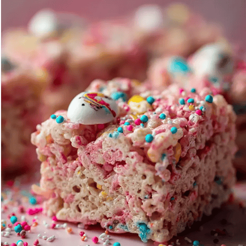 A piece of cake with a marshmallow on top.