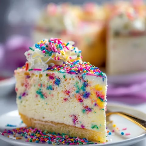 A slice of cake with sprinkles on a plate.