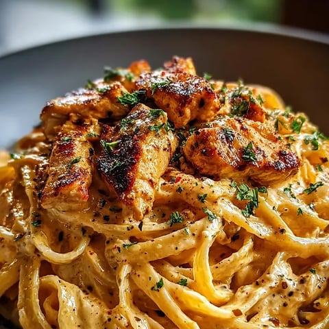 A bowl of pasta with chicken and herbs.