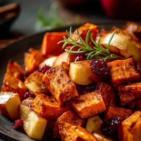 A bowl of food with a sprig of rosemary on top.