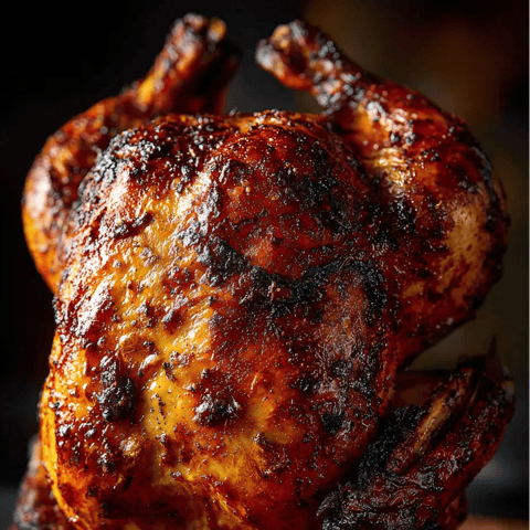 A close up of a cooked chicken.