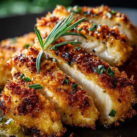 A piece of chicken with herbs on top.