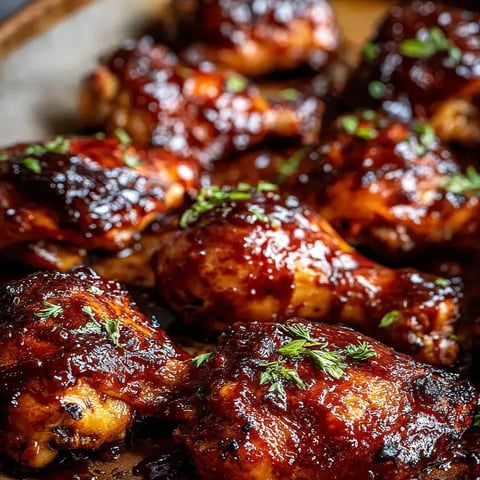 Chicken with BBQ sauce.