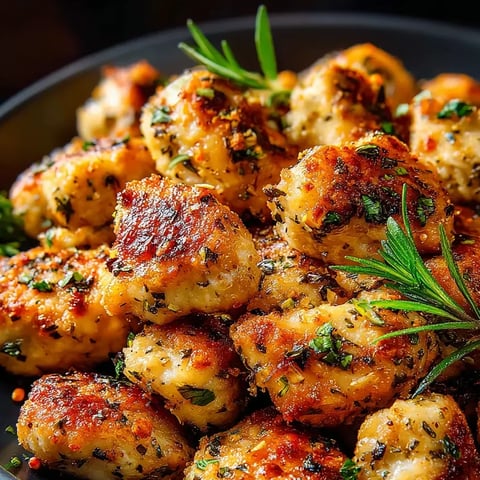 A bowl of chicken with herbs and spices.