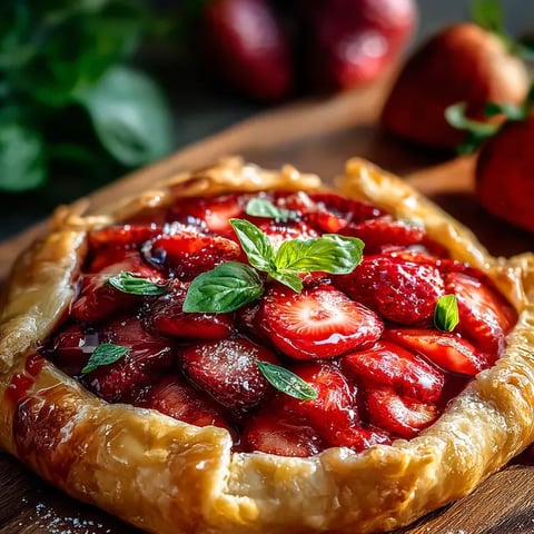 A pie with strawberries and mint.