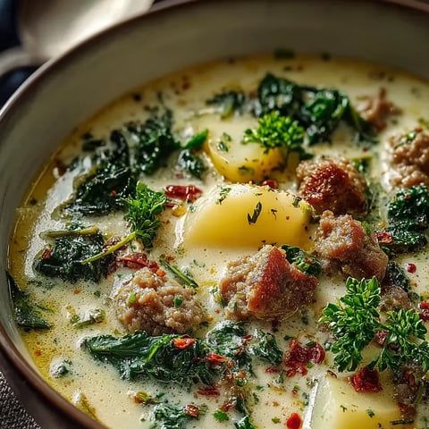 A bowl of soup with greens and meat.
