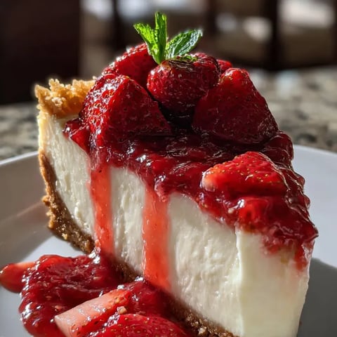 A slice of cheesecake with strawberries on top.