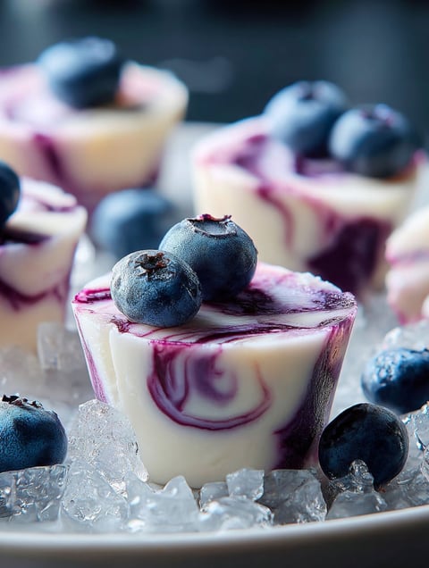 Blueberry bites on a white plate.