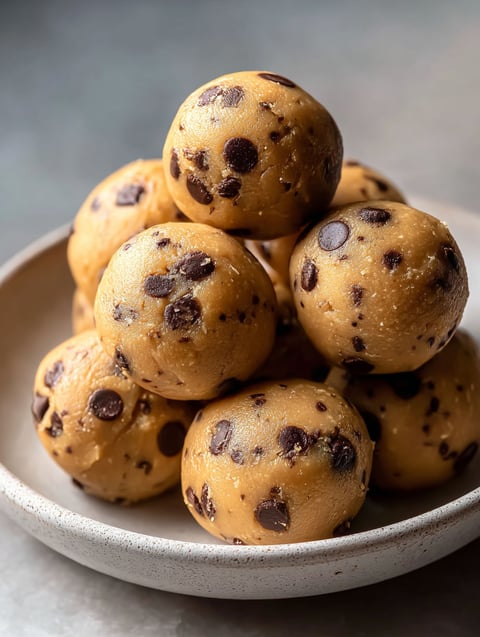 A bowl of chocolate chip cookie dough bites.
