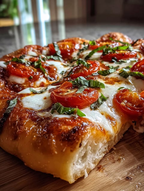 A close up of a Margherita pizza.