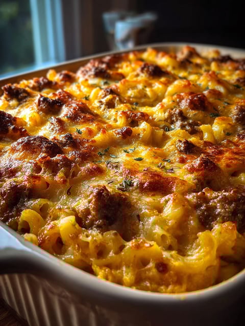 A casserole dish filled with meat and cheese.