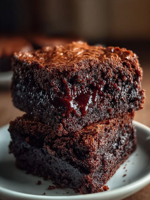 Two pieces of chocolate cake with chocolate icing.