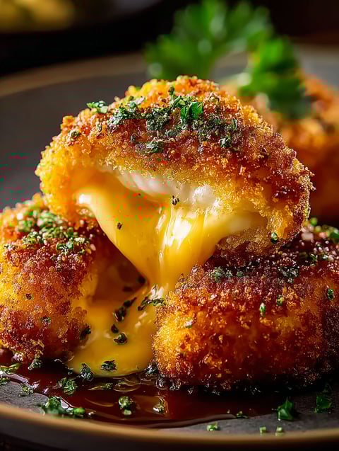 Crispy cheddar chicken with cheese.