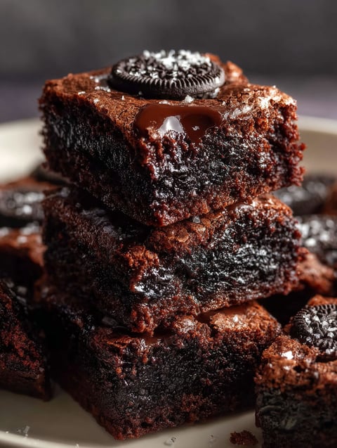 A stack of Oreo Brownie Cookies.