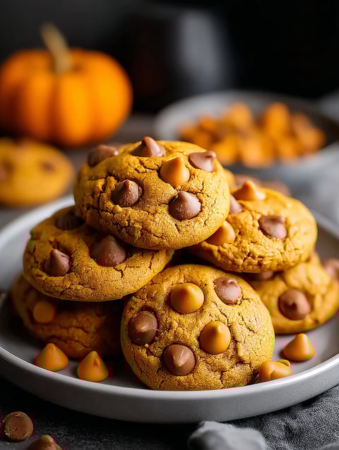 A plate of pumpkin butterscotch chip cookies.