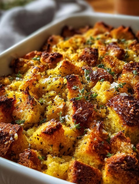A close up of a delicious looking stuffing dish.