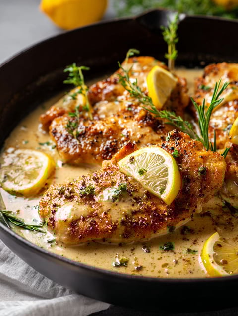 A pan of chicken with lemon and pepper seasoning.