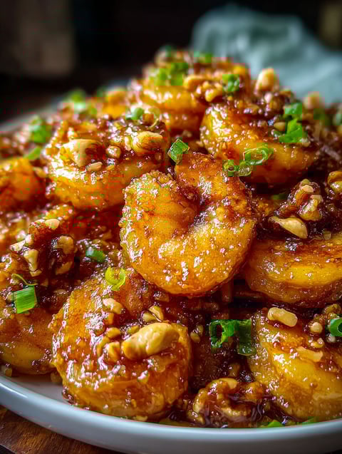 A plate of honey walnut shrimp.