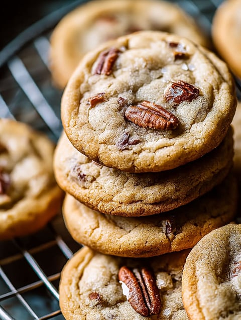 A stack of butter pecan cookies.