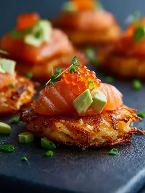A plate of food with a salmon crispy rice.