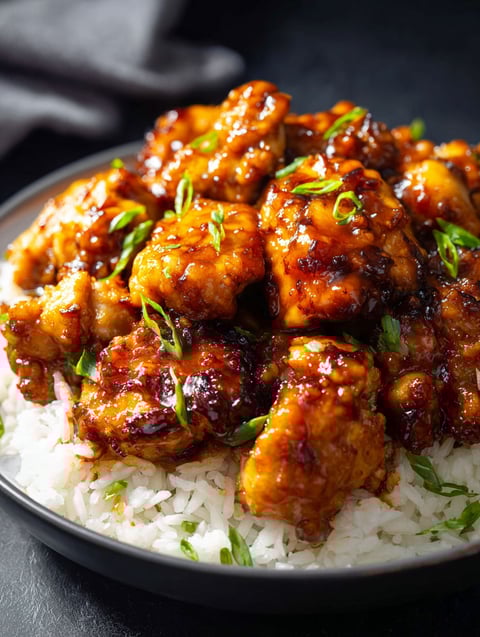 A plate of chicken with rice.