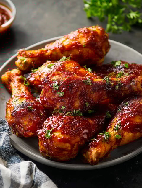 A plate of chicken wings with a Swiss mushroom melt sauce.
