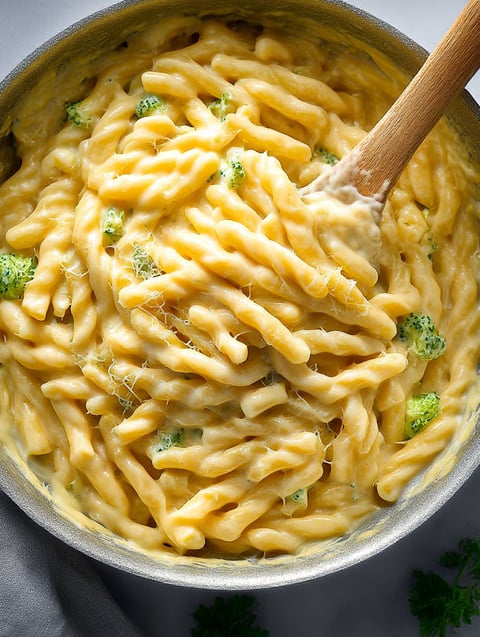 A delicious meal of macaroni and cheese.