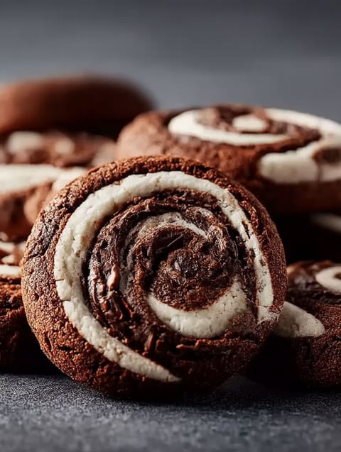 A delicious meal of chocolate and white swirl cookies.