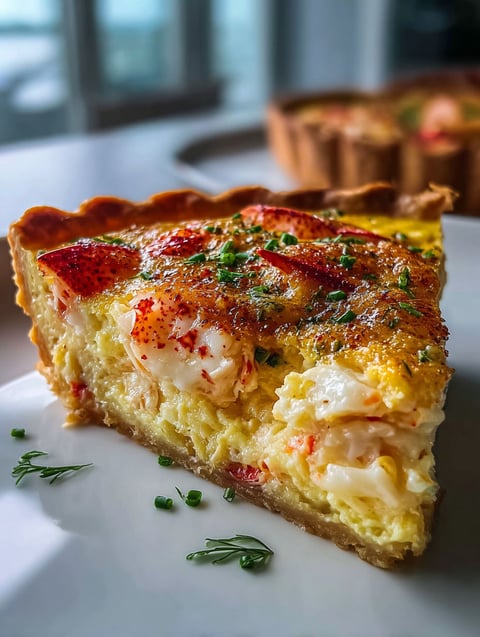 A delicious meal of a seafood and vegetable quiche.