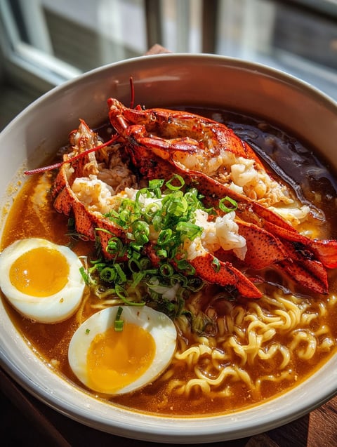 A delicious meal of noodles, eggs, and shrimp.