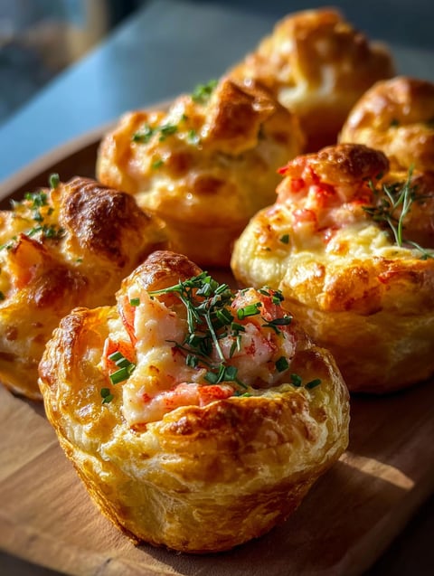 A delicious meal of crab cakes with a side of lobster biscuits.