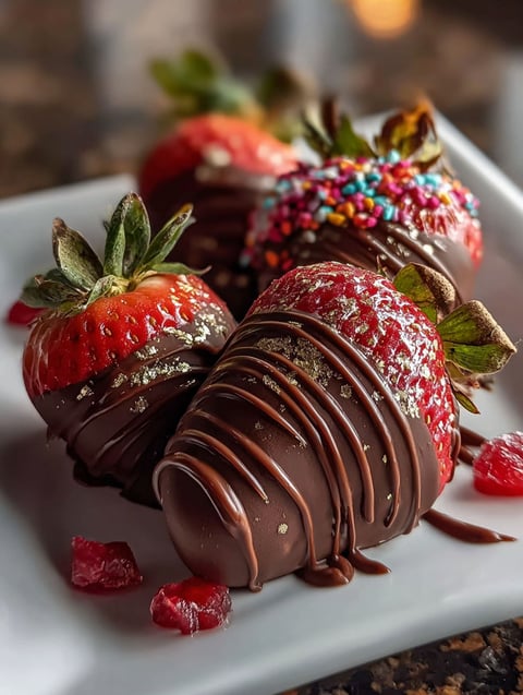 A plate of delicious chocolate covered strawberries.