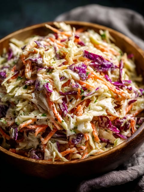 A bowl of coleslaw with carrots and cabbage.
